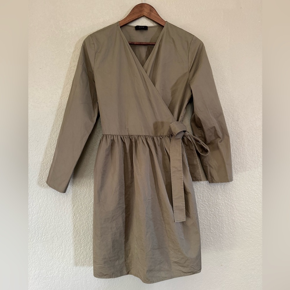 COS Taupe Wrap Long Sleeve Dress